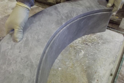 Fitting Calacatta Bluette Radial Curb Before Beveling