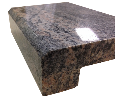 A 4cm laminated 3/8 inch beveled edge on kinawa granite. A 4cm laminated 3/8 inch beveled edge on kinawa granite.