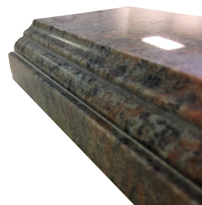 A 4cm laminated edge with a cove bead and apron on shangrila granite. A 4cm laminated edge with a cove bead and apron on shangrila granite.