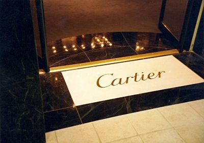 Inlaid sign made out of thassos marble. Inlaid sign made out of thassos marble.