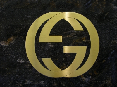 Inlaid logo made out of cosmos granite. Inlaid logo made out of cosmos granite.